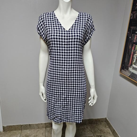 Mo:vint by Anthropologie Gingham Dress with Tie Navy Blue/White Size Small - Picture 1 of 11
